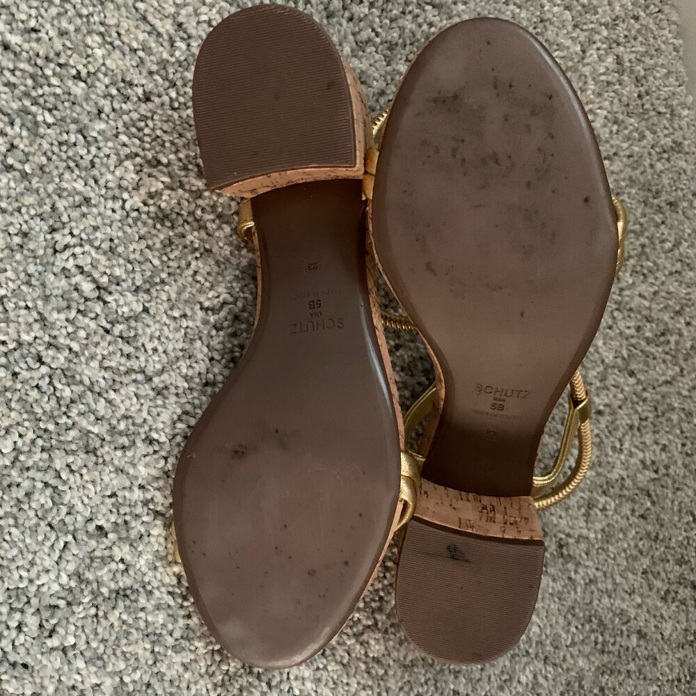 Schutz Gimenez Evereve Leather Sandals w/ Cork Heel - Size 5 - EUC - Picture 15 of 16